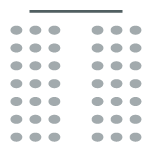 Figure of auditorium room arrangement with chairs arranged in rows with a central aisle facing screen at front of room